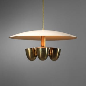 Handmade Raw Brass Sputnik Chandelier Mid-Century Modern Four Pendant Light