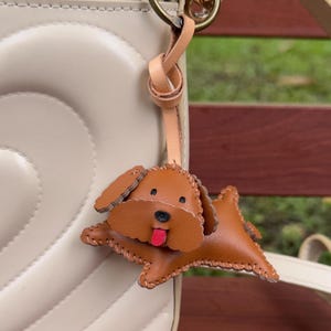 BROWN POODLE Leather Bag Charm, Dog Lover Idea Collection Keychain, White Poodle Cute Purse Charm Backpack Accessory, Gift for Kids Him Her