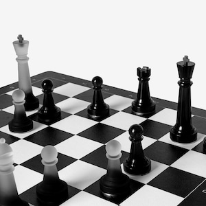 Handmade Monochrome Chess Set, Resin & Concrete Pieces, 11&quot; Custom Walnut Chess Board, 2.75&quot; King, Modern Luxury Decor, Premium Gift for Him