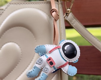 Leather ASTRONAUT Bag Charm, Cute Universe Collection, Monster Alien Rocket Purse Charm, Bag Tote Accessory, Unique Small Gift For Him Her