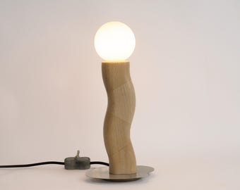 Wavy Table Lamp With Warm LED Bulb | Elegant Minimalist Desk Lamp | Handmade Wooden Lamp For Living Room, Bedside Or Office