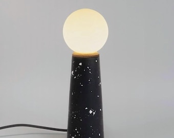 Modern Terrazzo Table Lamp with Opal Glass–Handcrafted Bedside Accent for Minimalist Living Rooms, Mid-Century, Neoclassic Housewarming Gift