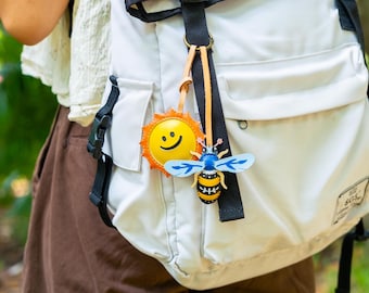 INSECT Leather Bag Charm Collection, Lady Bug Keychain, Cute Firefly Purse Charm Bee Backpack Accessory, Gift for Lovers Kids Him Her