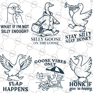 Ganso gracioso SVG, paquete de imágenes prediseñadas de ganso tonto, frases de ganso bocinado SVG, descarga digital