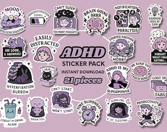 ADHD  Funny Printable Planner Stickers | GoodNotes Notability, individual PNG | Digital Instant Download