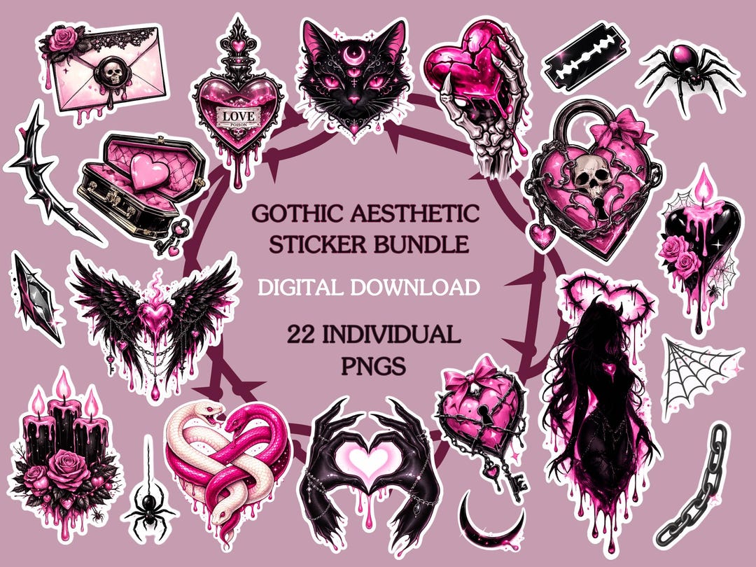 Pink Gothic Sticker Pack | Dark Aesthetic Stickers | Creepy Cute Goth ...