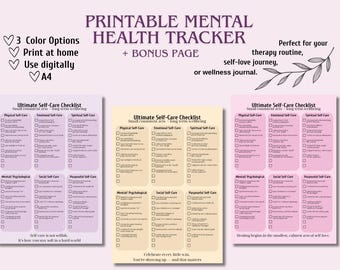 Mental Health Planner PDF | Self Care Checklist, Brain Dump, Therapy Notes, Habit Tracker & Healing Journal