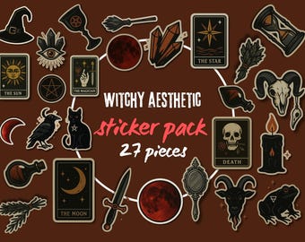 Gothic Witch Stickers PNG, 27pc | Dark Witchy Digital Sticker Pack for GoodNotes & iPad | Gothic Planner individual PNG | Instant Download|