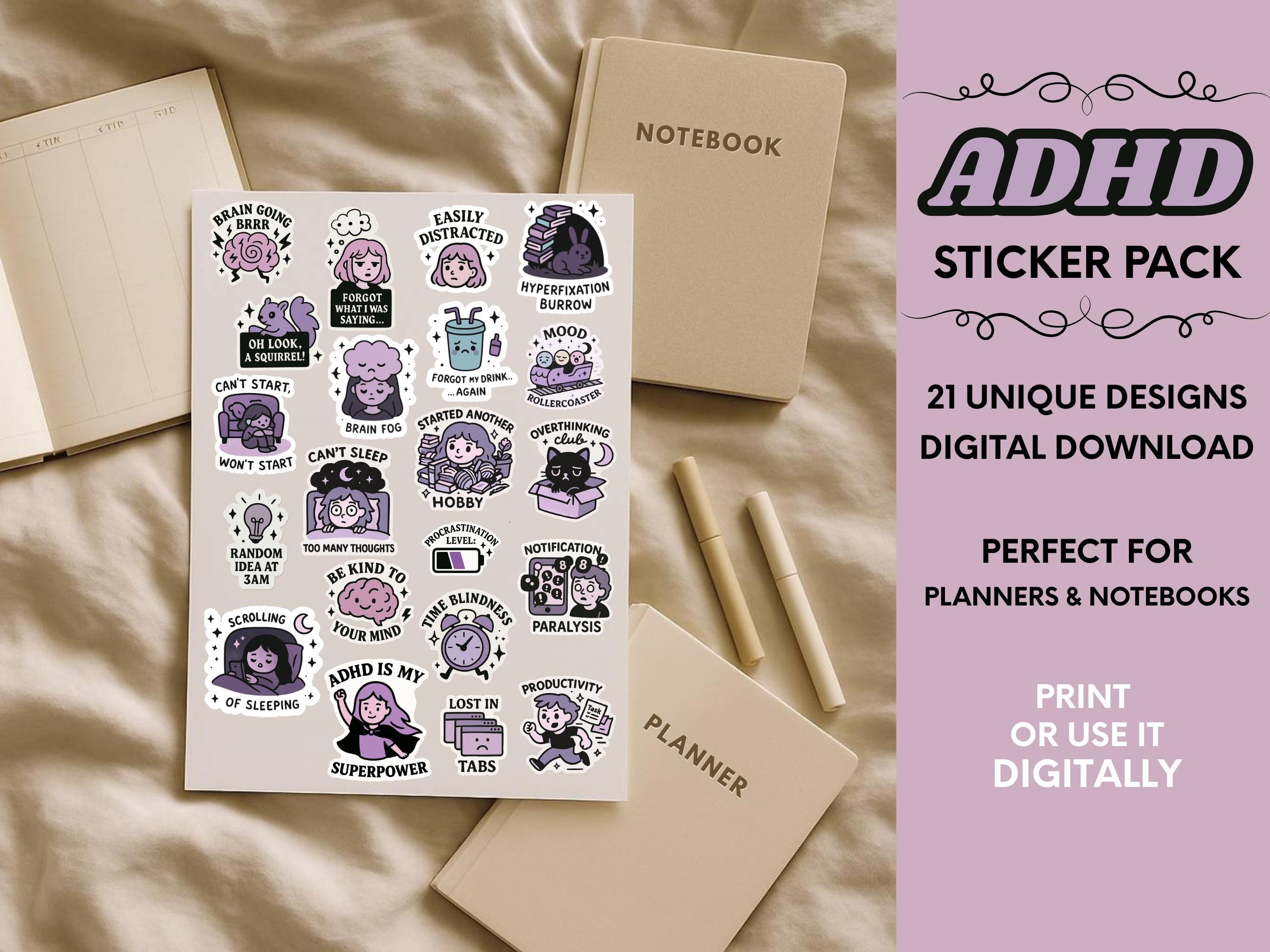 ADHD Planner Stickers – 21 Designs, Digital Download - Etsy