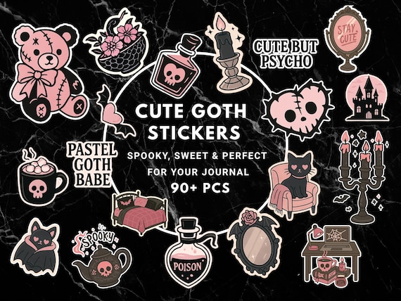 Pastel Goth Sticker Pack: Kawaii Spooky Digital Stickers (PNG Download)