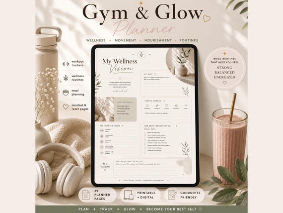 Fitness & Wellness Planner PDF | Workout, Sleep, Mood, Water and  Habit Tracker | Printable Self Care Planner