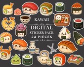 Kawaii Sushi Stickers PNG | 24 Japanese Food Planner Stickers (Digital Download)