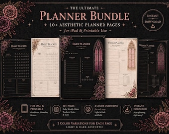 Può includere: Un pacchetto di pianificazione definitivo con oltre 10 pagine di pianificazione estetiche per iPad e uso stampabile. Il design include tracker delle abitudini, pianificatori giornalieri e settimanali e accenti floreali.