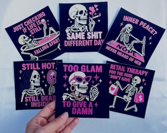 Gotische spookachtige skeletten Halloween waterdichte vinylstickers / tijdschriften, planners en flessen
