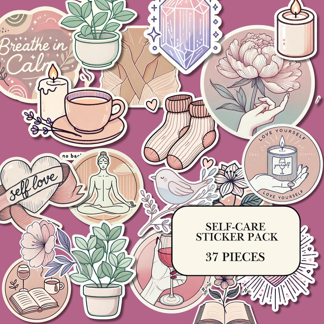 Self Care Planner Stickers PNG | 37 Individual Png | Cozy Aesthetic ...