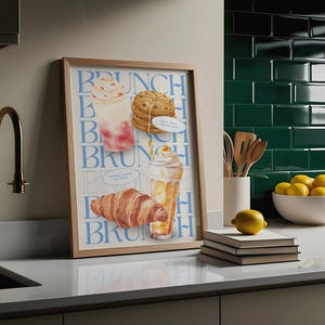 Retro Brunch Food Poster: Strawberry Shake, Croissant, Oatmeal Cookies (Digital Download)