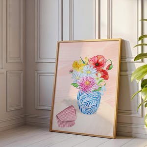 Watercolor Flower Bouquet Print: Spring Floral Vase Art (Digital Download)