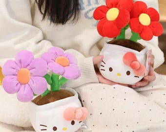 Hello Kitty Plush Bouquet -23cm Stuffed Animals Toy with Flowers, Cute Gift for Birthday, Graduation, Christmas, Valentine Day, Kawaii Decor