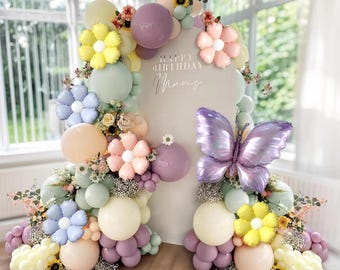 137pcs Pastel Fairy Balloon Arch Kit with Lavender Daisy Garland, Garden Party, Baby Shower & Birthday Decorations, Floral Balloons