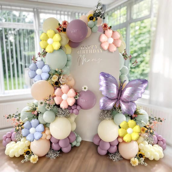 137pcs Pastel Fairy Balloon Arch Kit with Lavender Daisy Garland, Garden Party, Baby Shower & Birthday Decorations, Floral Balloons