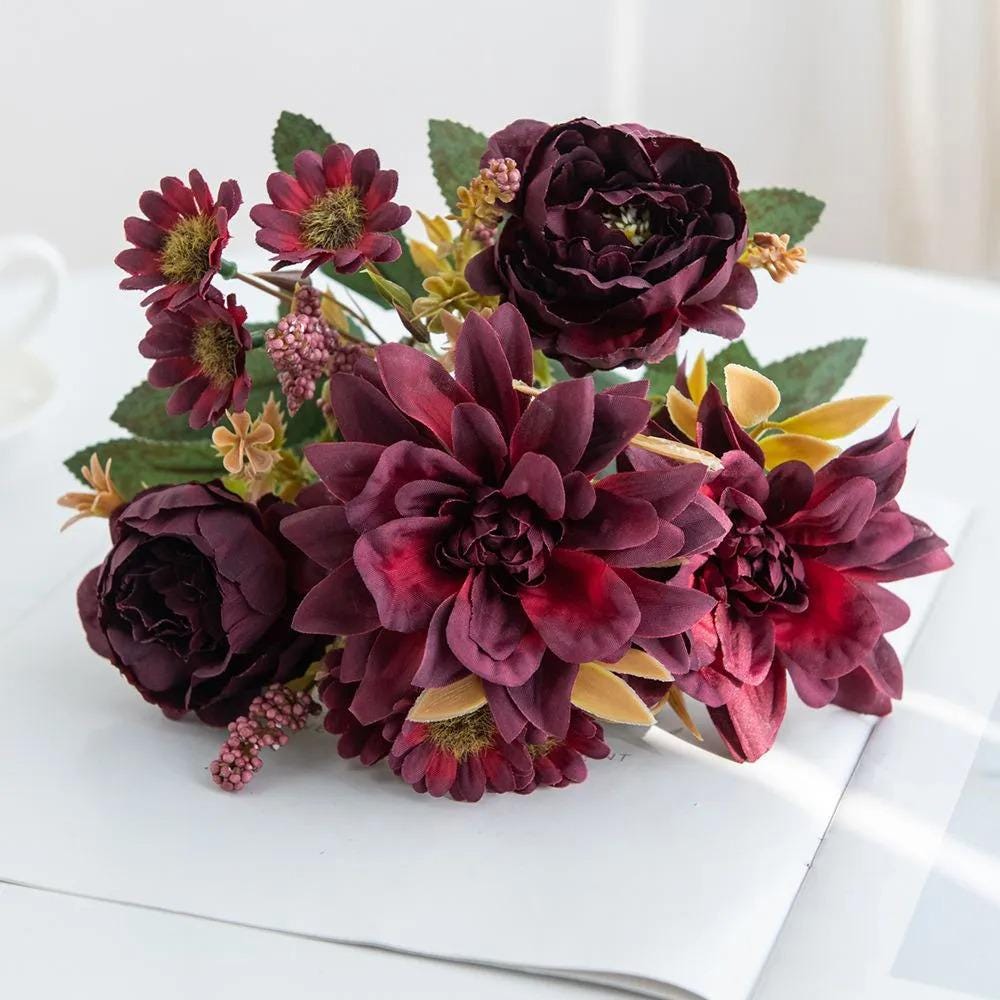 Kunstmatige rode dahlia 72 cm – herfstdecoratie zijden bloem