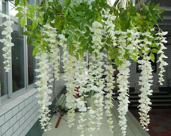 Wisteria Flower Garland, 12pcs Silk Hanging Vines, White Cherry Blossom Flower Wedding, Wedding Garland Hanging Decoration