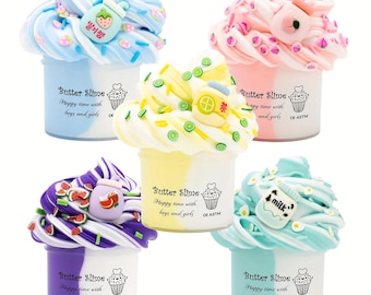 2.37oz Fluffy Two-Tone Butter Slime Super Soft Stocking Stuffer Non-sticky Party Favors Slime Charms Toys Education Birthday Gifts Kid Craft