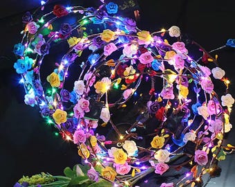 15/30pcs LED Flower Crown, Light-Up Floral Headband for Wedding, Party, Birthday, Festival, Event Wear, Glowing Flower Crown, flower lights