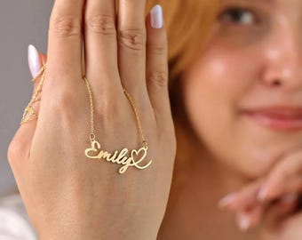 Custom Heart Name Necklace, Personalized Birthday Gift for Her Custom Name Necklace, 18K Gold Plated Necklace, Personalized Name Necklace
