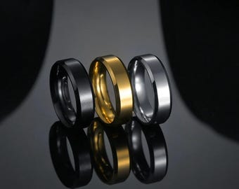 Black Stainless Steel Ring, 6mm Custom Engraved Name or Logo Band for Men & Women Personalized Rings for Him Her, Custom Black Ring