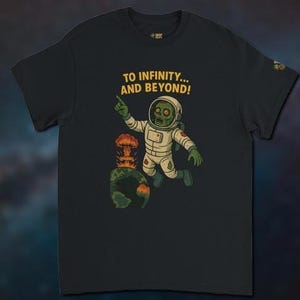 Camiseta unisex de astronauta zombi - Humor negro - Una fusión de ciencia ficción y terror - "Hasta el infinito y más allá"