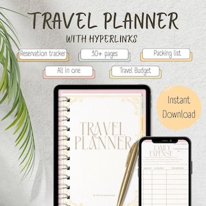 Digital Travel Planner Fully Hyperlinked, Instant Download, Digital travel journal , travel planning template