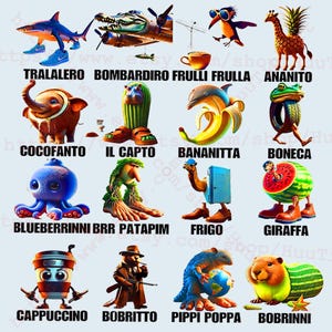 Italian Brainrot Homage Png Bundle, Italian Brainrot Shirt Design, Bombardino Crocodilo Png, Tralalero Tralala, Tung Tung Tung Sahur Png