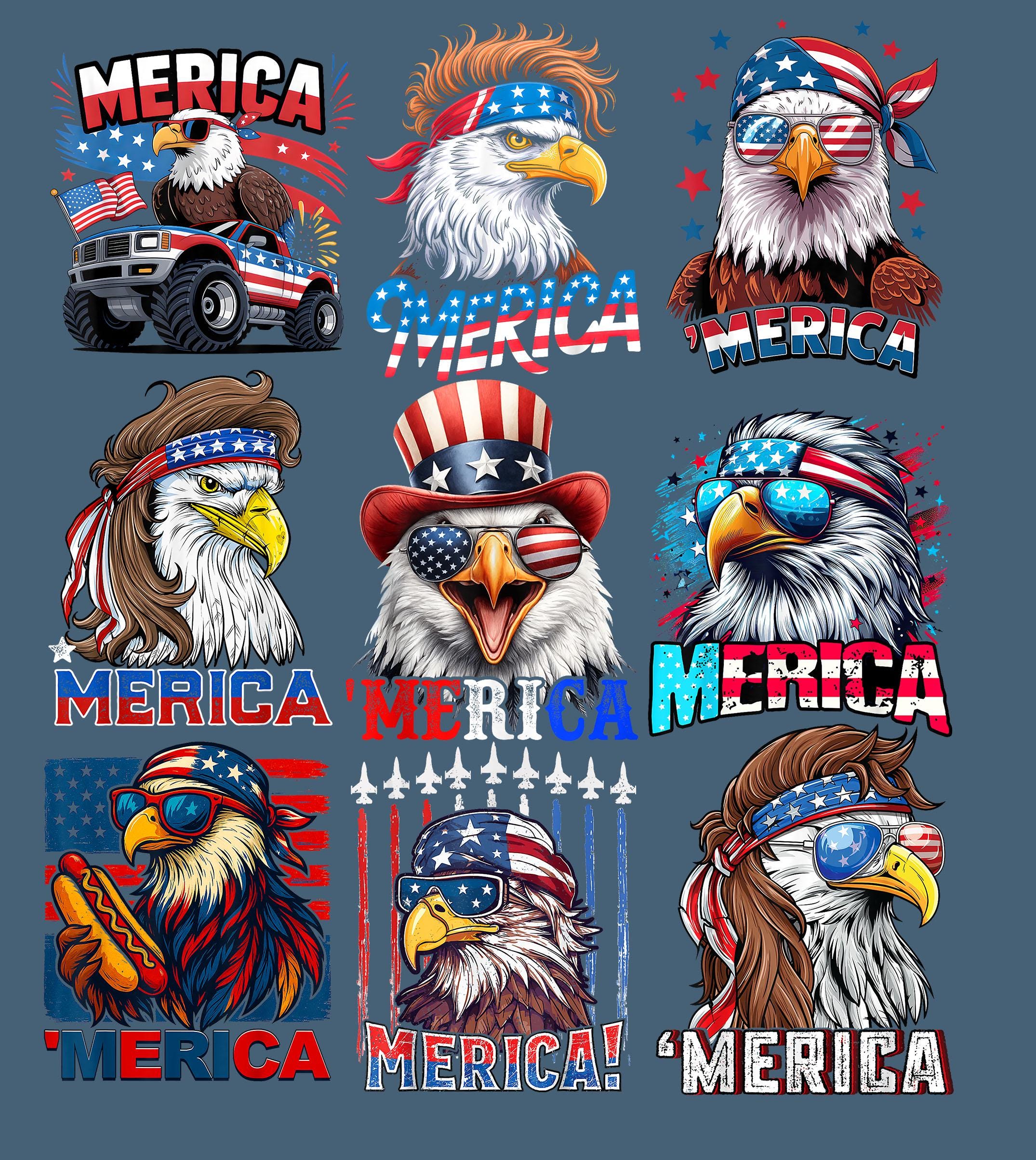 Cool Patriotic Eagle With Sunglasses Png, Merica 4th of July USA Png, American Flag Bandana Bald Eagle Png, Funny Retro Independence Day Png