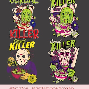 Cereal Killers Horror Cereal Png, Scary Movie Characters Png, Funny Slasher Halloween Bowl Design, Killer Mask Sublimation