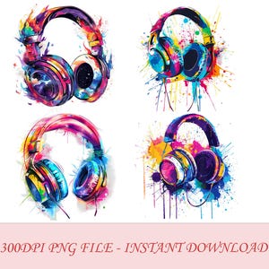 Colorful Music Headphones PNG Sublimation Design Vibrant Musical Art Splash Digital Clipart for T-Shirts Hoodies Posters Stickers and More