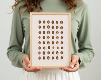 Coffee Bean Grid Print: Modern Minimalist Kitchen Cafe Art