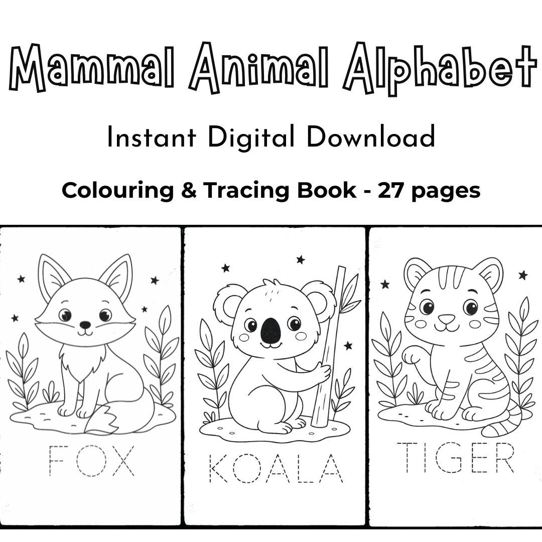 Mammal Alphabet Coloring Book: A-Z Animal Tracing (printable PDF ...
