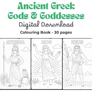 Ancient Greek Gods & Goddesses Colouring Book | 30 Page Printable PDF | Mythology Activity for All Ages | Digital Download | Ares Hera Zeus
