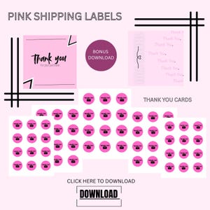 Ausdruckbare Versandetiketten, Dankeskarten PINK CUSTOM DOWNLOADS