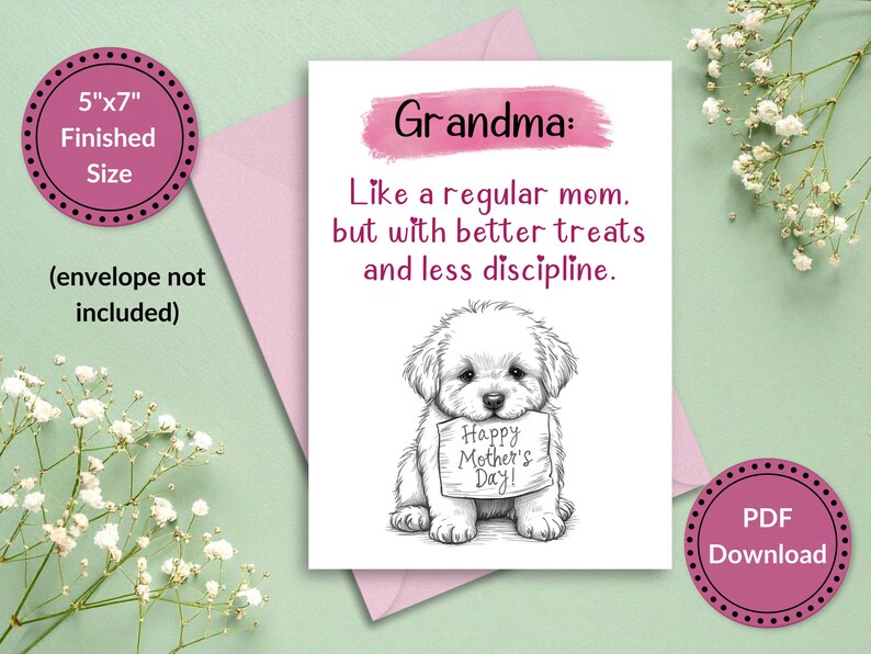 Dog Grandma Mother's Day Card Printable, Happy Mother's Day to Grandma ...