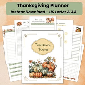 Thanksgiving Planner Printable: Ultimate Holiday Dinner Party Organizer (Digital Download, US Letter & A4)