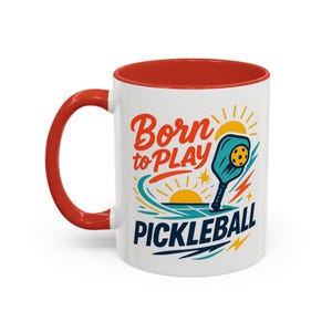 Born to Play Pickleball Mug - Fun Retro Sports Gift for Pickleball Lovers, Sunrise Paddle Design