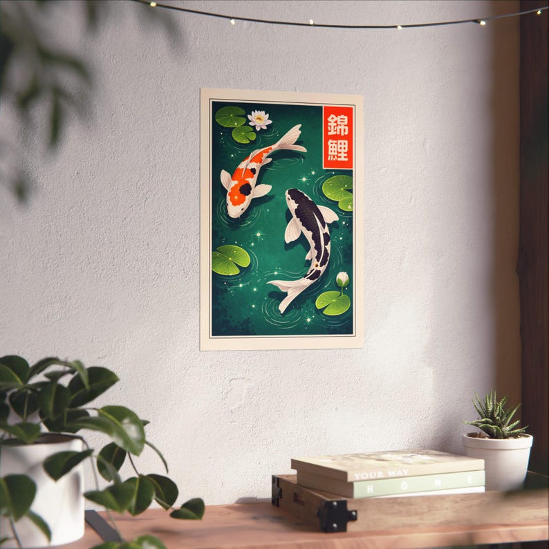 Koi Fish Poster Twin Koi Pond Art Print | Japanese Carp Wall Decor - Etsy