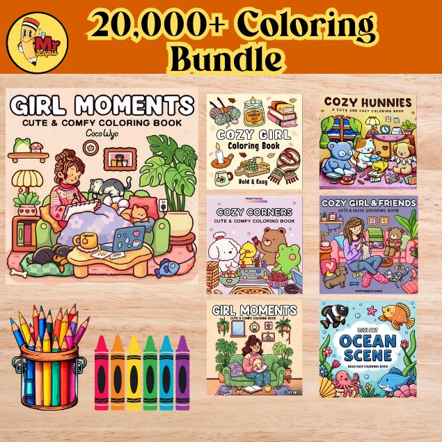 20,000+ Digital Coloring Pages Download – Easy Bold-Line Coloring Book for Kids, Adults, Seniors | Instant Printable & Procreate PNGs