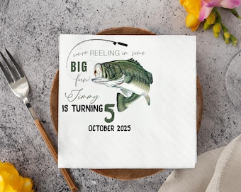Personalised Fishing Bass Birthday Napkins, Any age, 1st, 30th, 40th fishing napkins, Decor Party Napkins, Baby Shower, Dinner Napkins