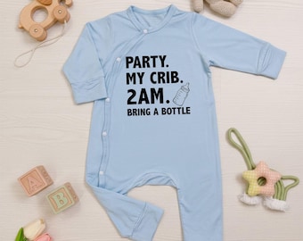 Party My Crib 2am Bring a Bottle Newborn, Bring A Bottle Babygrow, Baby Shower Gift, Baby Announcement, Funny Natural Baby Clothes