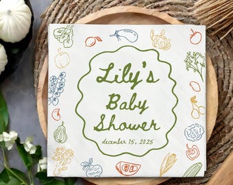 Custom Baby Shower Napkins, Fresh Off the Market Bridal Shower Napkins, Locally Grown Baby Shower Napkins, Farmers market Beverage Napkins