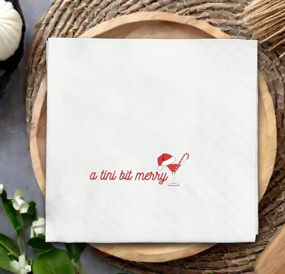 A Tini Bit Merry Martini Santa Claus Cocktail Napkins, Personalized Christmas Napkins, Cin Cin Napkins, Christmas Napkins, Xmas Party Decor