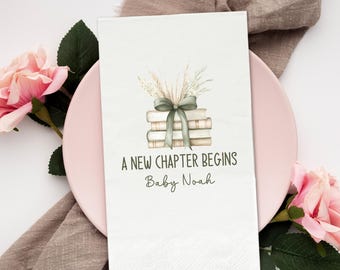 A New Chapter Begins Napkins, Storybook Baby Shower Napkins, Floral Book Themed Wedding Napkins, Boho , Gender Neutral, Birthday Napkins